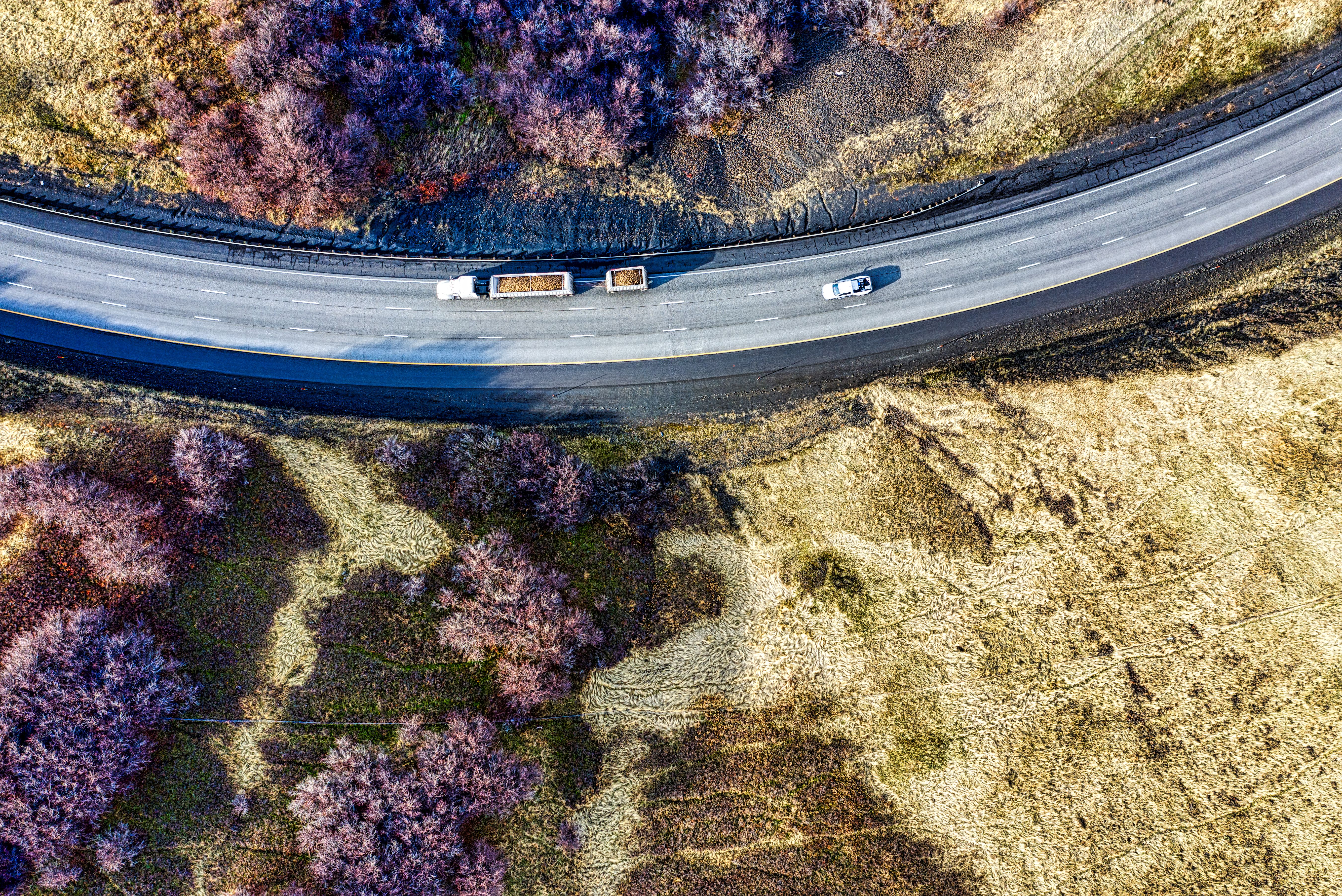 Aerial view of trucks on a highway